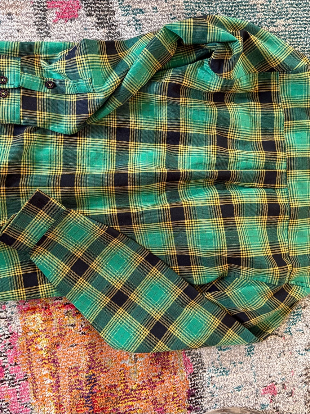 DIXXON Men's Limited Edition Cool Runnings Green and Yellow Plaid Flannel Shirt - Picture 4 of 8
